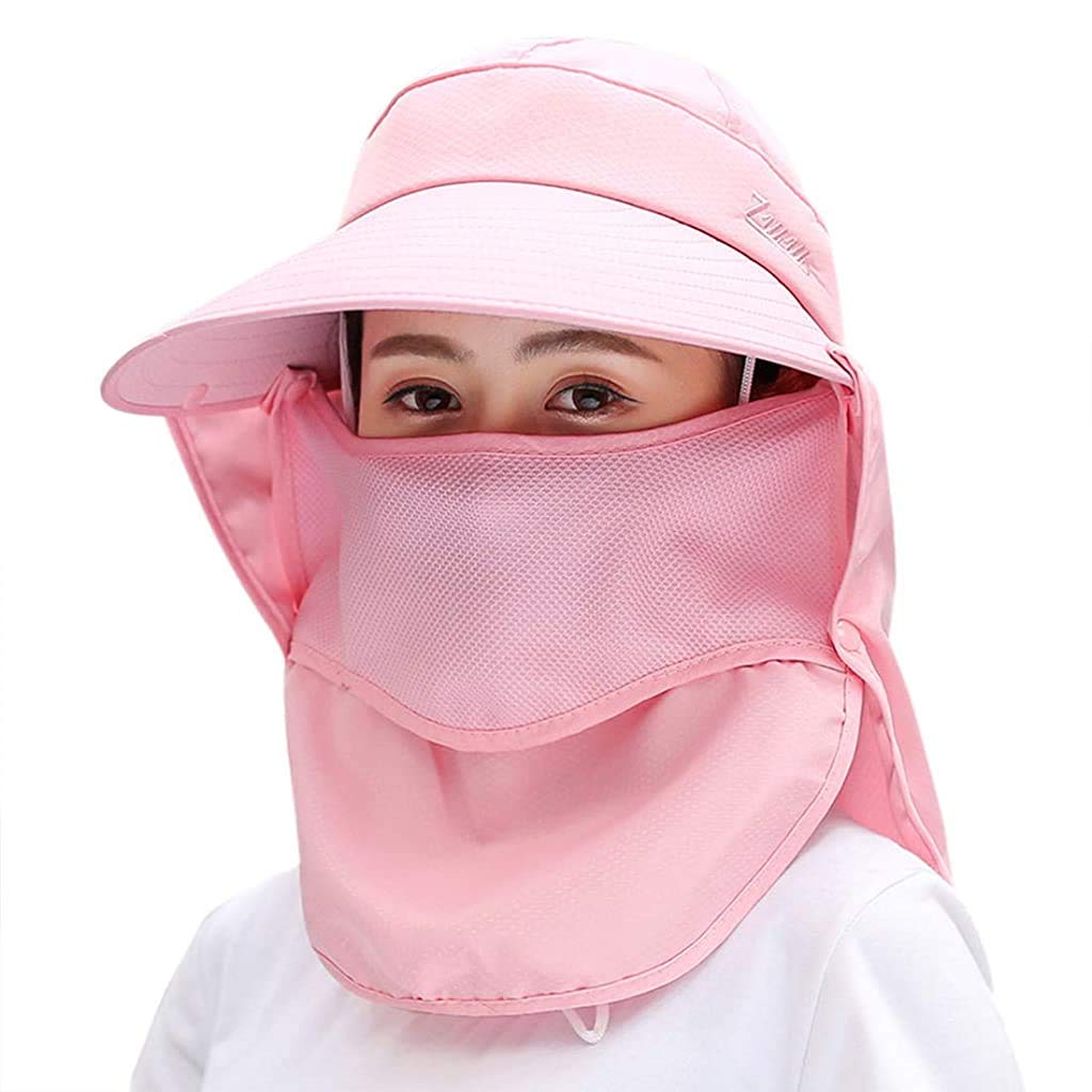 GUSTAVE Women Sun Wide Brim UV Protection Fishing Hat Foldable Ponytail Summer Hats with Detachable Flaps Pink GUSTAVE Women Sun Wide Brim UV Protection Fishing Hat Foldable Ponytail Summer Hats with Detachable Flaps Pink